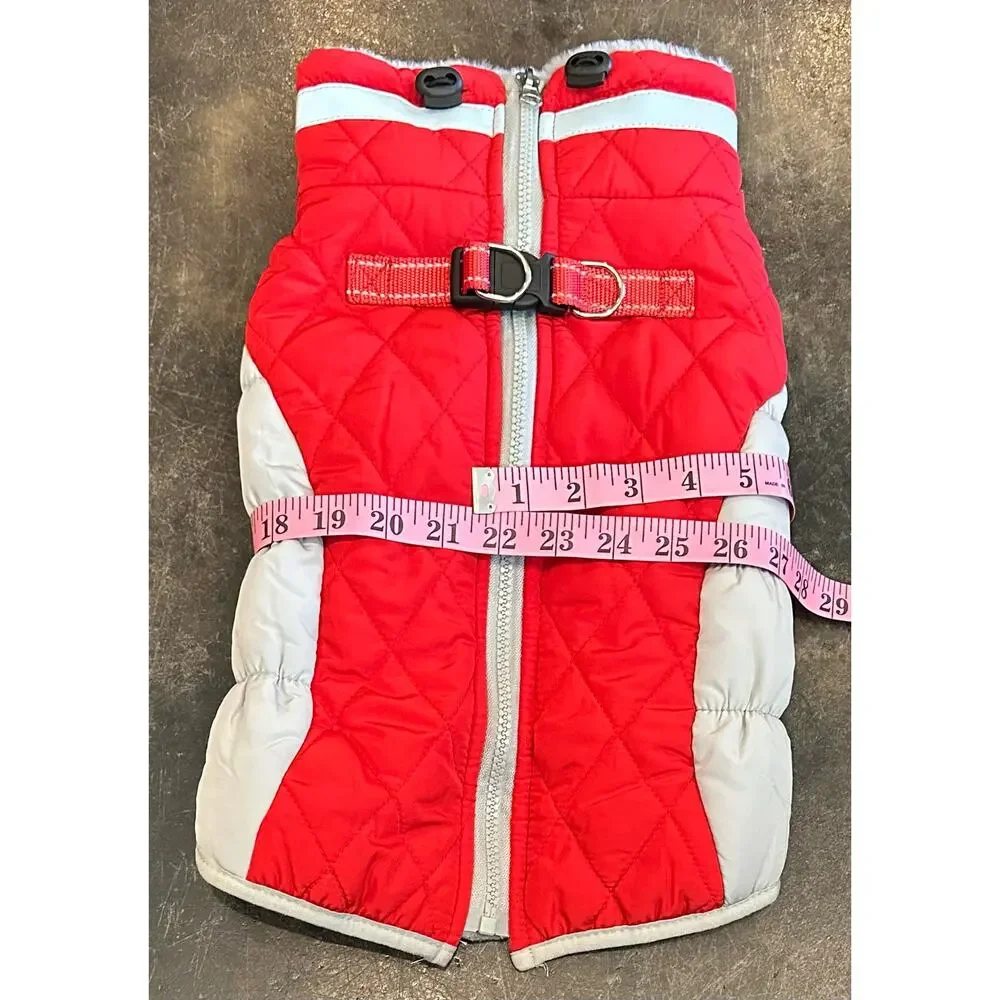 New Padded Dog Coat Warm with Thicken Furry Collar Cold Weather M Red/Gray Snow